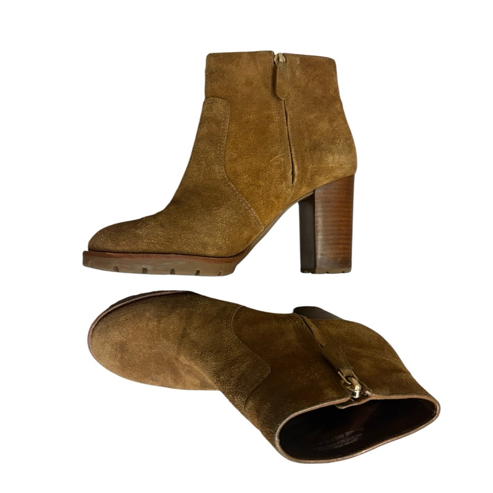 Tory Burch Sofia Logo Ring High Heel Ankle Suede Leather Booties Shoes Brown - Picture 5 of 8